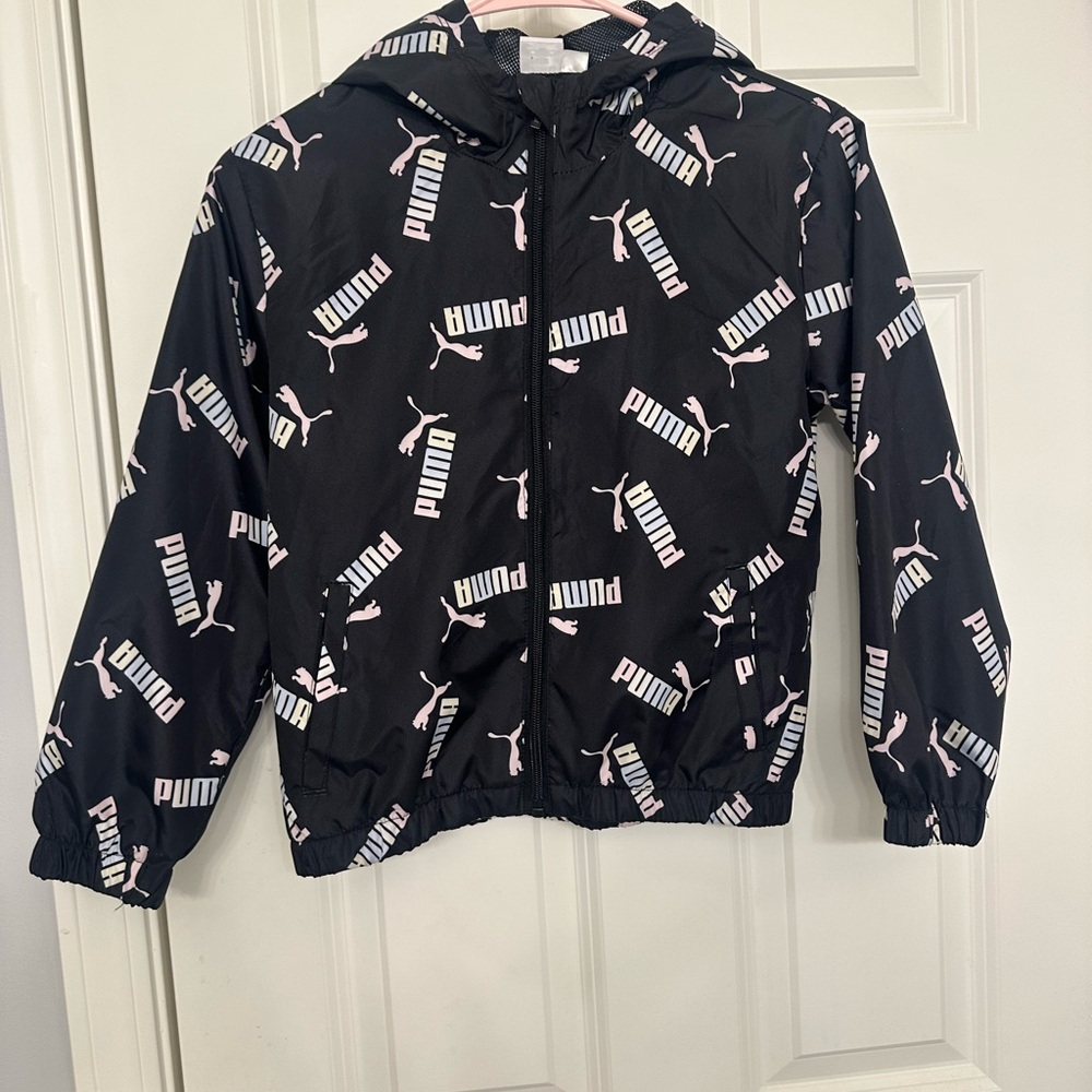 Puma Black Hooded Jacket with Pink Logo